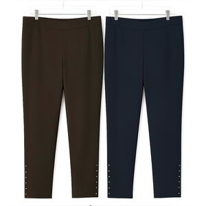 Bundle: 2 Pairs Women Susan Graver Pull On Ponte Knit Blue, Black Pants Size XL